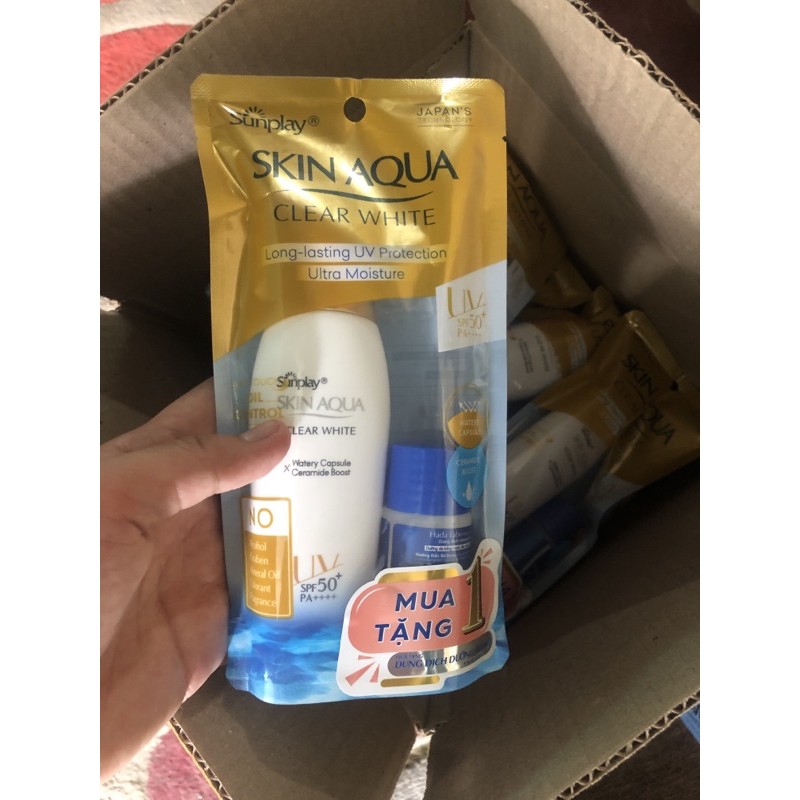 Sunplay Skin Aqua Clear White SPF50+, PA++++: Sữa chống nắng dưỡng da trắng mịn tối ưu -55g