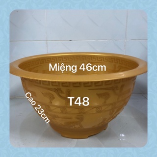 Chậu nhựa trồng cây 2 cái T48 vàng đồng loại tốt dày dặn