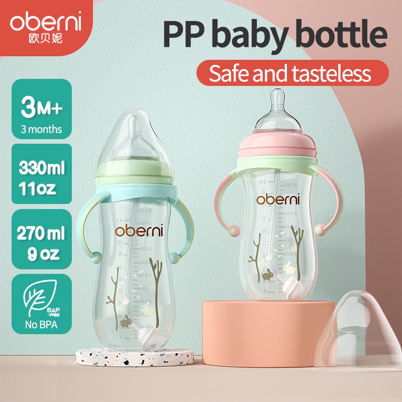 Oberni Bình sữa trẻ em Bình sữa PP cổ rộng Nhựa chống rơi và chống Colic Bình sữa 270ml 330ml