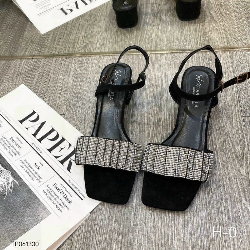 Giày sandal quai bản đá gót vuông thấp 3cm