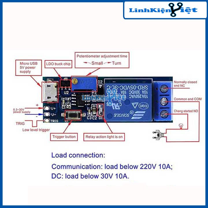 MODULE Tạo Trễ - CHUYỂN MẠNH ĐIỀU KHIỂN RELAY INPUT 5V-30V V1