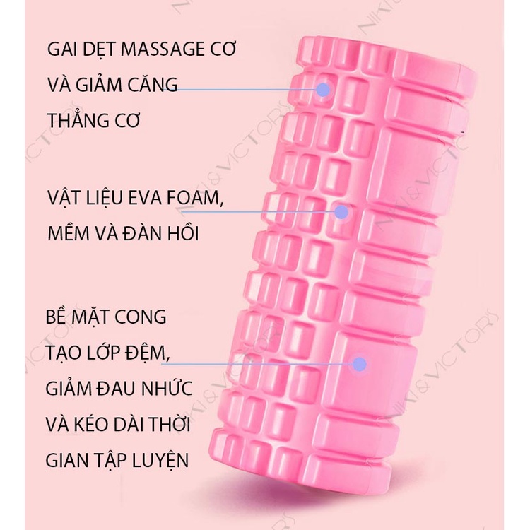 Con Lăn Massage Tập Gym Dãn Cơ Sau Tập Gym Yoga Hàng Chuẩn Cao Cấp 45cm Massage Foarm Roller Thư Giãn Cơ