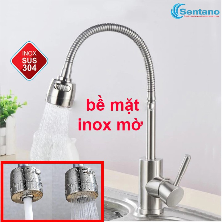 Vòi rửa chén nóng lạnh inox 304 bề mặt màu inox mờ cần lò xo dẻo uốn mềm 2 chế độ