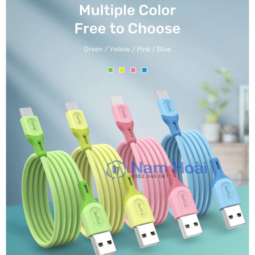 Cáp Sạc Micro Usb Type C Topk An84 Làm Bằng Tpe Silicone Mềm