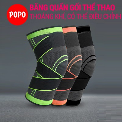 Băng quấn đầu gối tập gym, thể thao chạy bộ tránh chấn thương co giãn có dây đai cố định POPO