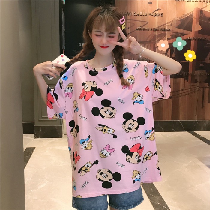 Áo Thun Nữ Tay Ngắn In Hình Chuột Mickey Thời Trang Hàn Quốc