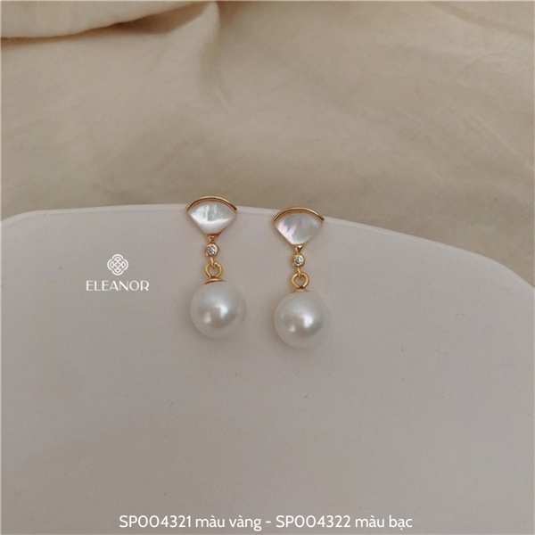 Bông tai cô dâu nữ ngọc trai nhân tạo chuôi bạc 925 Eleanor Accessories đính đá mặt tam giác phụ kiện trang sức 4321