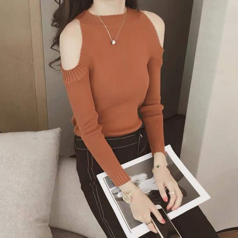 áo len rớt vai màu nâu A70k