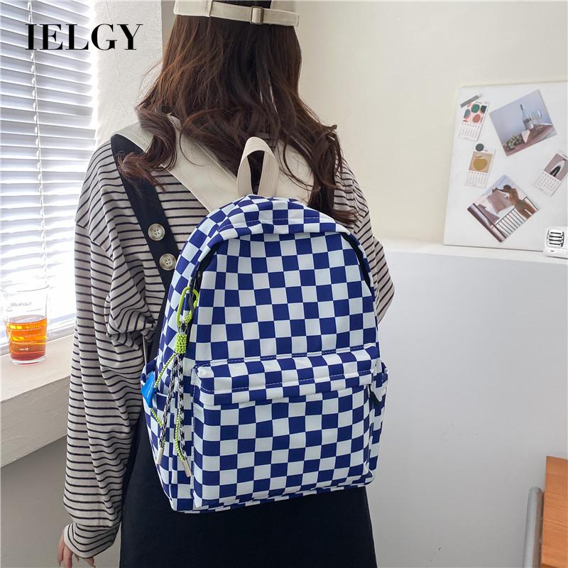 Balo IELGY họa tiết kẻ caro phối màu tương phản phong cách Hong Kong retro dành cho nữ