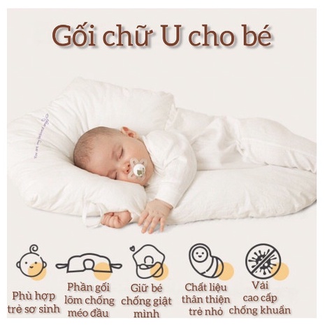 Gối Ôm Chữ U Cho Bé Chống Méo Đầu, Giật Mình Chất Cotton Siêu Mềm Mát