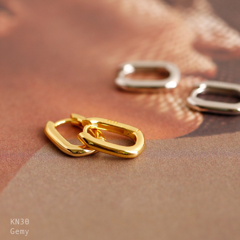 Khuyên tai tròn nam bạc 925 hình Ellipse đơn giản, cá tính, unisex (1 chiếc) | GEMY SILVER KN30