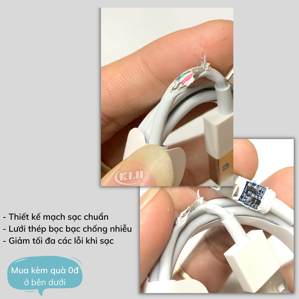 Dây cáp chân sạc nhanh cho phone,tablet KLH 3i dây sạt IP5/6/6s/6p/7/8/x/xs/11/12/13-KLH shop