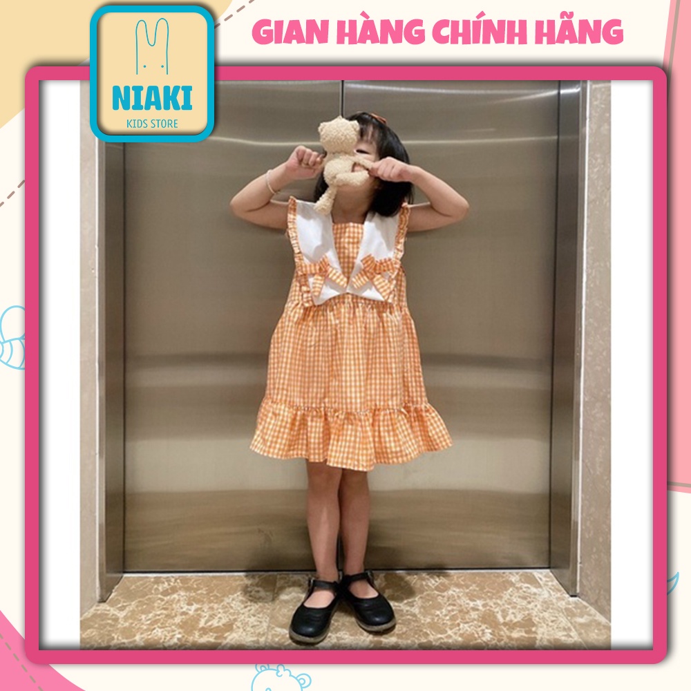 Váy Cam Sọc Caro Trắng Cho Bé Gái Đính Nơ Trước Ngực Siêu Xinh NIAKI - TT41