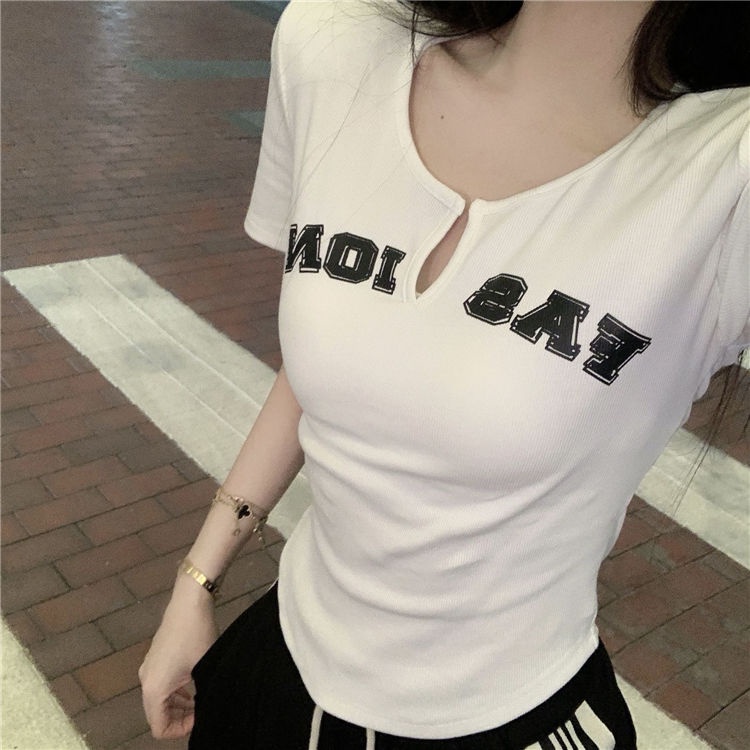 COZOKC COZOK Set áo thun ngắn tay cổ chữ v + quần dài COZOK lưng thun dây rút thời trang cho nữ