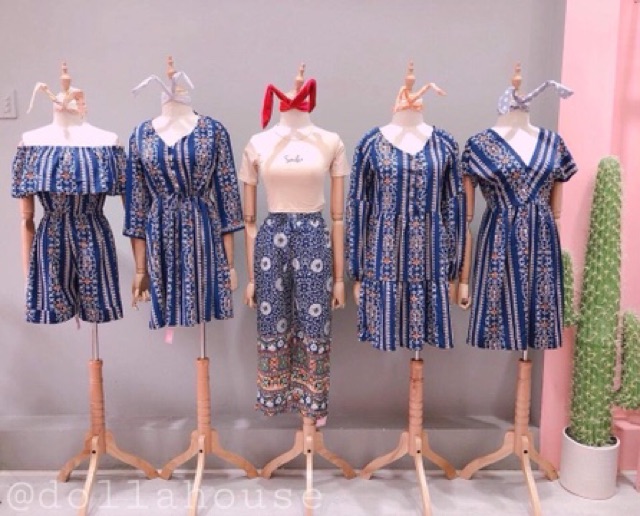 Đầm thiết kế thổ cẩm babydoll rút eo- Váy họa tiết vinatge du mục boho du lịch đi dạo chụp hình