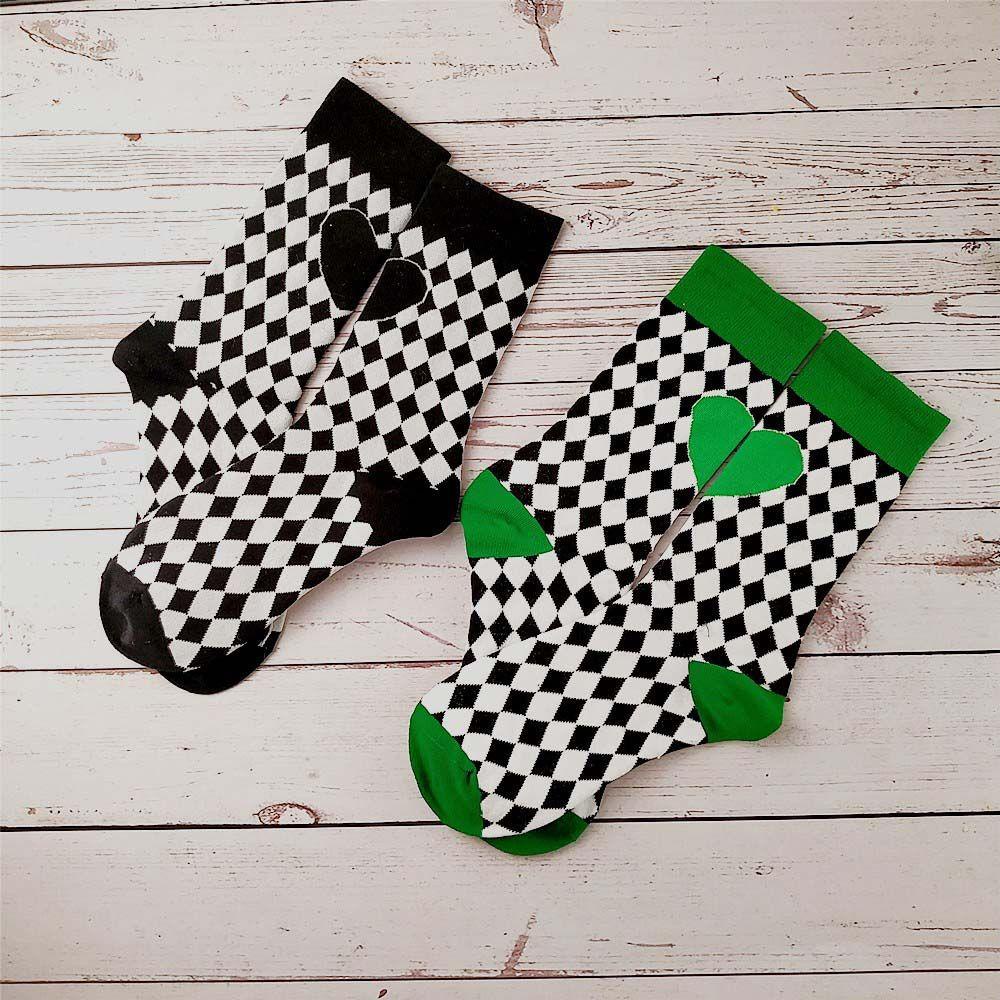 AROMA Đôi Vớ Thoáng Khí Thoải Mái Họa Tiết Kẻ Ô Vuông / Trái Tim Thời Trang Đường