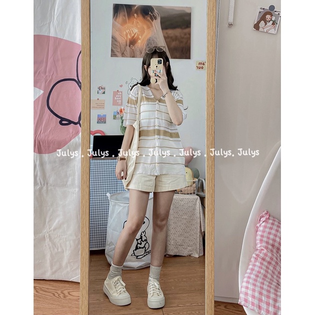 Áo len monterghi kẻ ngang cài cúc (ảnh thật shop chụp kèm video)