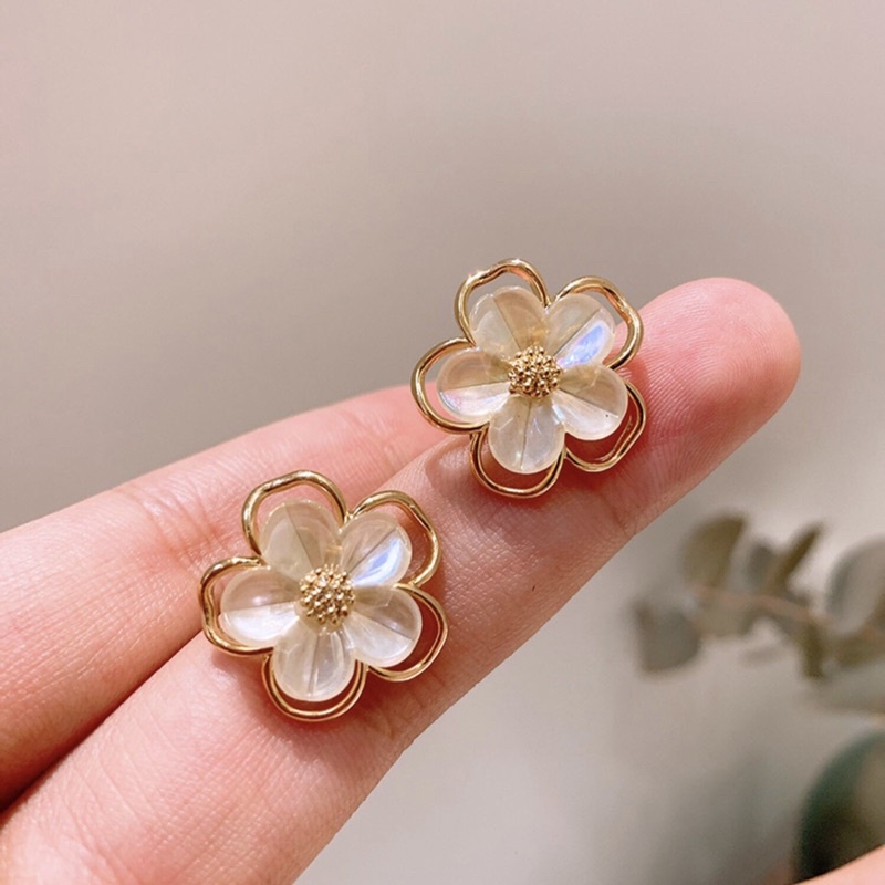 Khuyên Tai Hoa Đính Đá Sừng Ngọc Bích, Bông Tai Nữ Mạ Vàng Thiết Kế Đơn Giản Phong Cách Hàn Quốc Phụ Kiện Trang Sức 2021