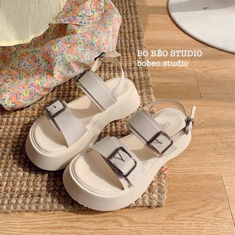 (HÀNG CÓ SẴN - ẢNH THẬT SHOP CHỤP) SPONG BUCKLE SANDALS - GIÀY ULZZANG SANDALS ĐẾ BÁNH MÌ CAO 4.5CM