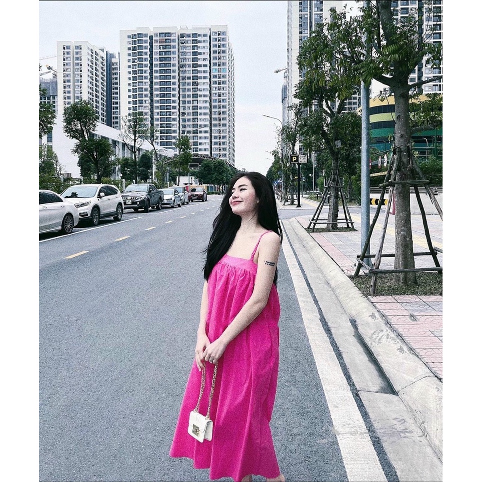 Đầm maxi hồng sen tết dây dáng hai dây dài đi biển siêu xinh, Váy 2 dây nữ rẻ trung rẻ đẹp