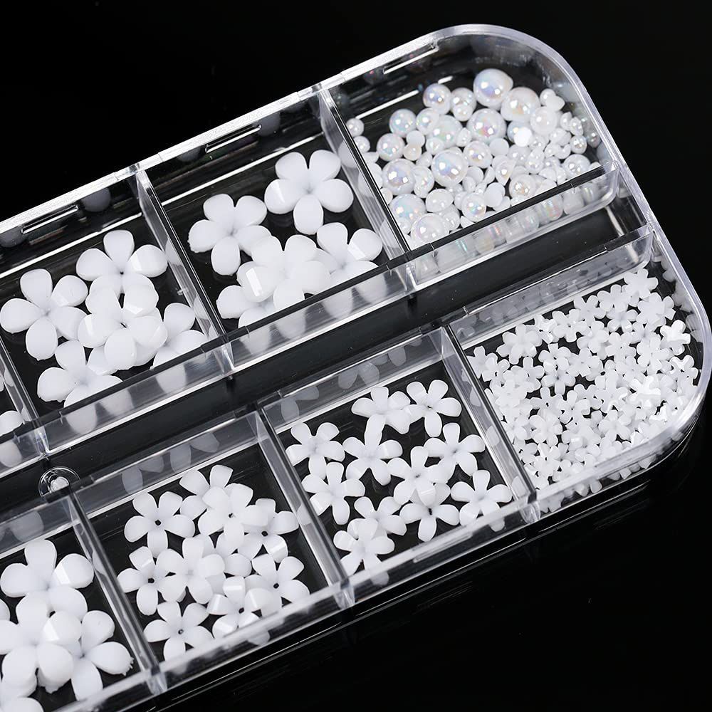 Hộp Ngọc Trai Giả 12 Ngăn Hình Vỏ Sò 3D Trang Trí Móng Tay Nghệ Thuật DIY