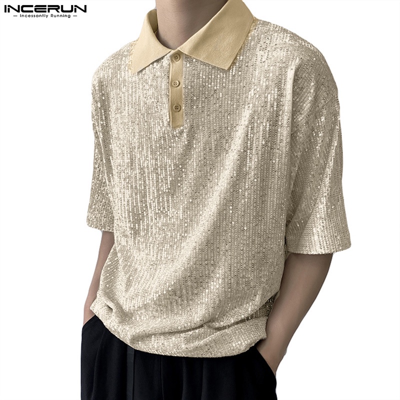 Áo thun polo INCERUN ngắn tay phối nút thời trang dành cho nam