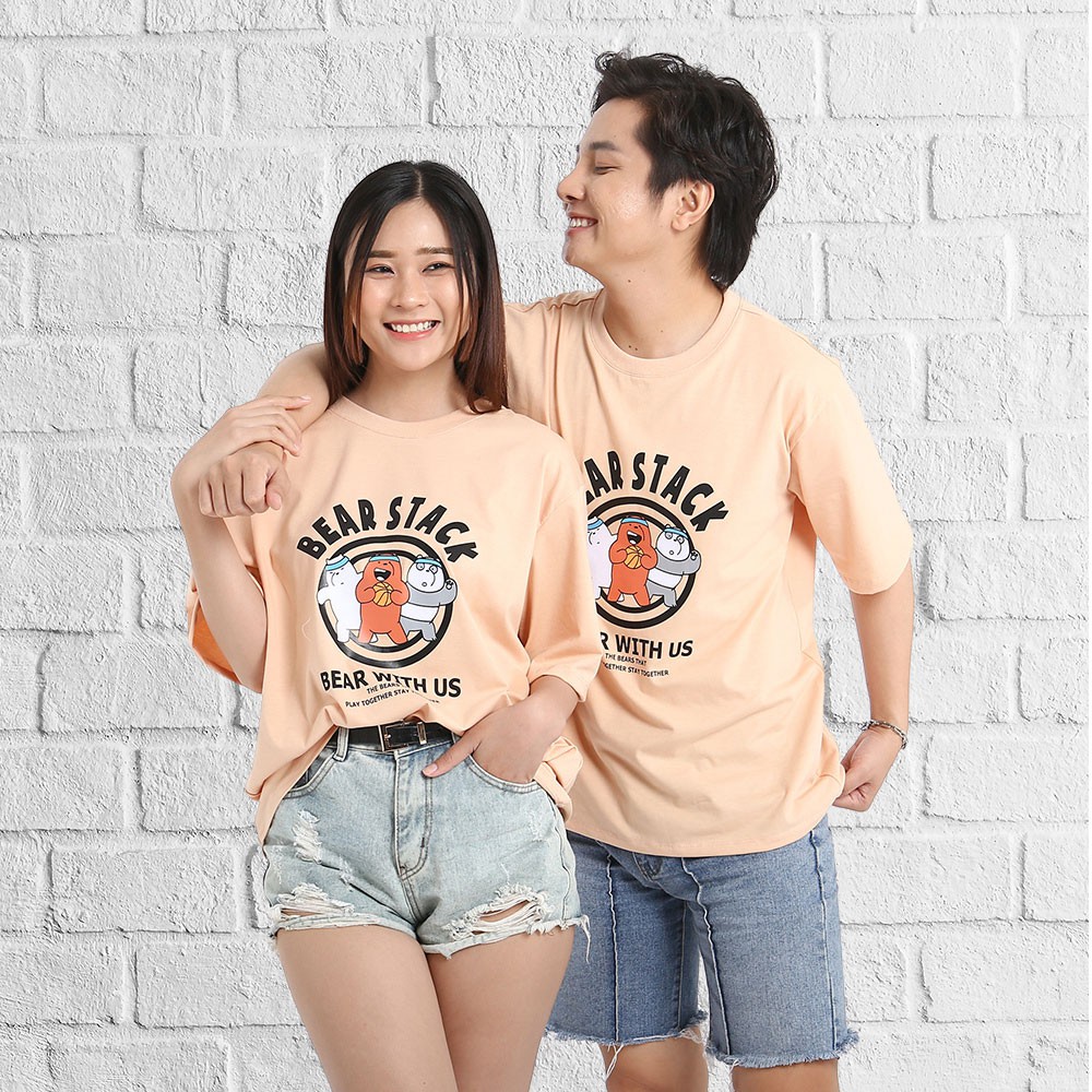 Áo thun tay lỡ phong cách unisex cổ tròn cho nam nữ in hình BEARSTACK đẹp T16