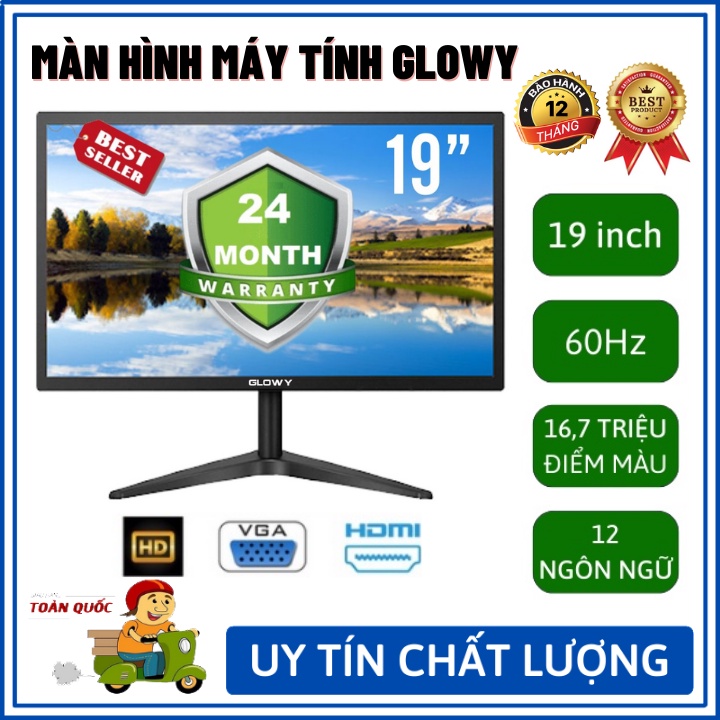 Màn hình máy tính Glowy  Màn hình Pc thiết kế nhỏ gọn, 60-75Hz, 16,7 triệu màu Bảo hành 12 tháng