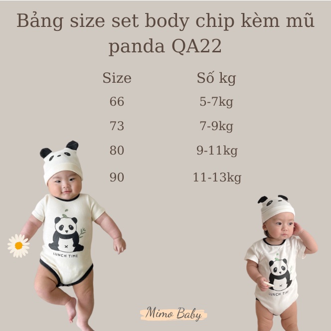 Set body chip cộc tay kèm mũ hình gấu panda đáng yêu cho bé QA22 Mimo Baby