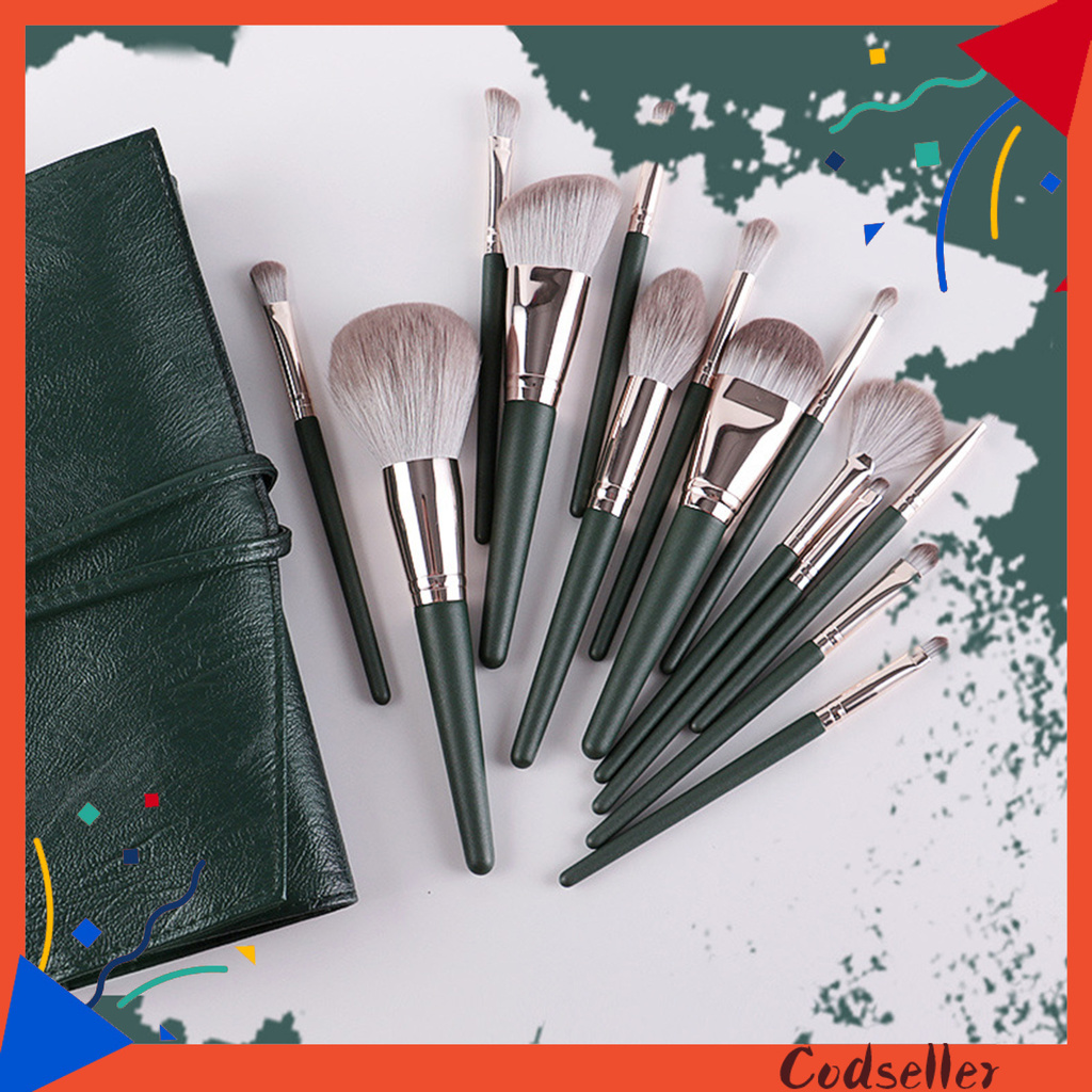 CODseller 14Pcs/Set Makeup Brush Soft Hair Uniform Shading With Storage Bag Green Cloud Makeup Brush Set for Beauty