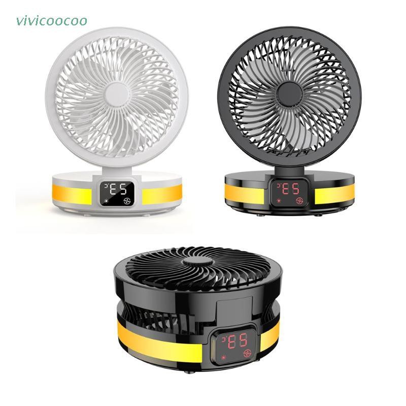 VIVI   1PC USB Charging Folding Desktop Fan with Temperature Display LED Light Indoor Air Circulation Black White desk fan with led light