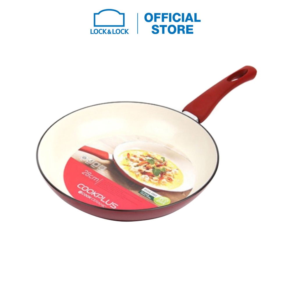 [Mã ELLOCKWL4 giảm 10% đơn 500K] Chảo sâu lòng tráng men chống dính Cookplus Prima Lock&amp;Lock 28cm - màu đỏ LCA5325R