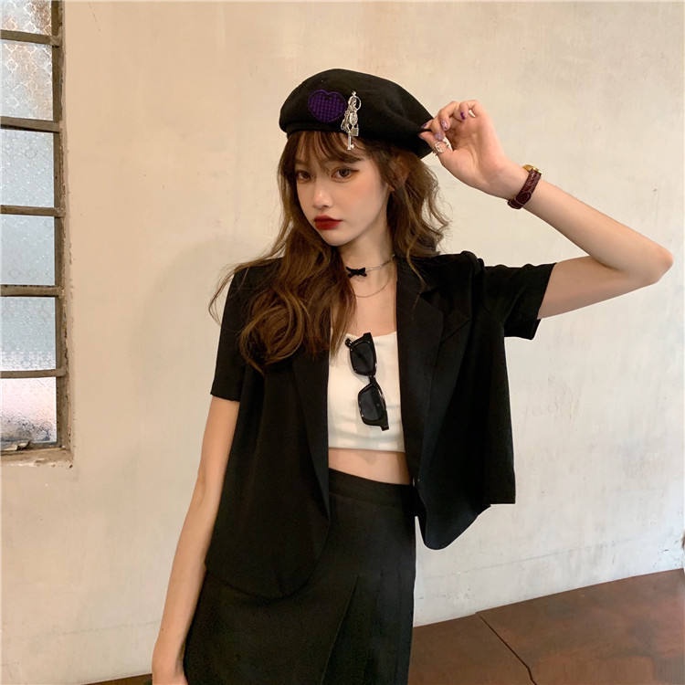 Áo khoác blazer tay ngắn màu trắng thời trang mùa hè cho nữ