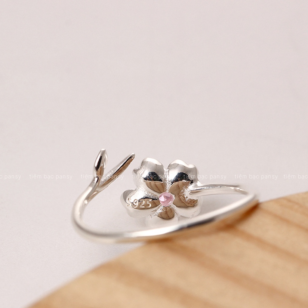 Nhẫn bạc nữ hoa anh đào Sakura, nhẫn nữ PANSY bằng bạc thật 925 phong cách Nhật Bản