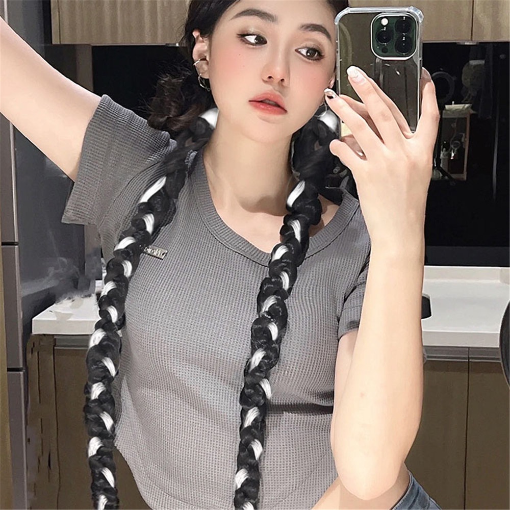 Bộ 2 Tóc Giả Thắt Bím Đuôi Ngựa Dài 70CM Phong Cách Punk Hip Hop Thời Trang Cho Nữ
