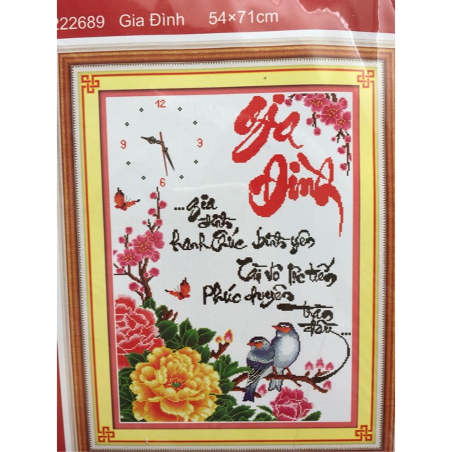 tranh thêu đồng hồ gia đình 222689