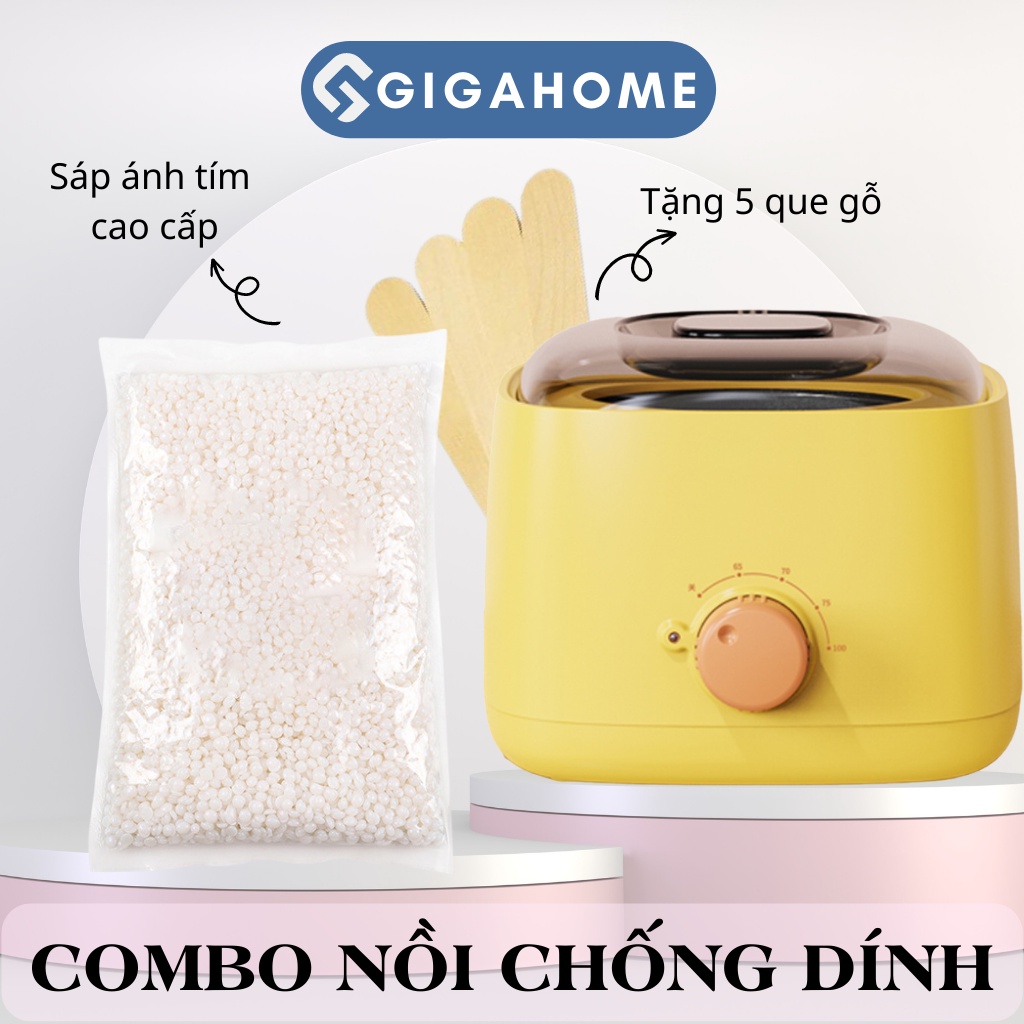 Combo Nồi Nấu Sáp Wax Lông Chống Dính Thế Hệ Mới + 100gr Sáp Cao Cấp Tặng 5 Que Gỗ GIGAHOME