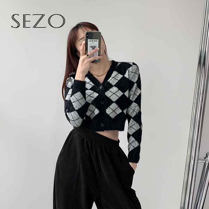 QKOOLE  Áo khoác cardigan dệt kim cổ chữ V đính cúc phong cách retro Hàn Quốc