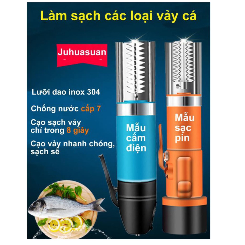 Máy đánh vẩy cá inox 304 IPX7 (công suất mạnh hơn khi cắm điện)