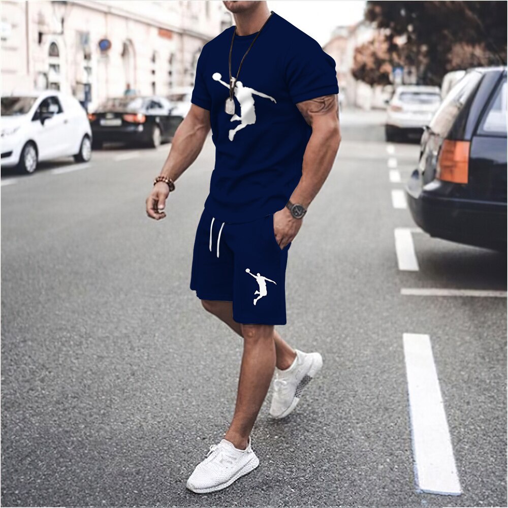Nam Và Nữ Mùa Hè#Set Đồ Thể Thao 39; s Áo Thun Trơn + Quần Short In Họa Tiết 3D Thời Trang