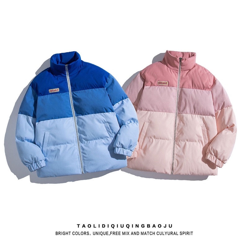 Áo Phao Béo Nam Nữ Màu Hồng Xanh Pastel Cổ Cao Dài Tay Lót Bông Siêu Dày Thời Trang Đại Hàn Phong Cách Hàn Quốc