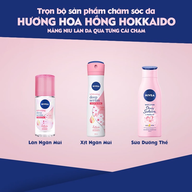 Bộ đôi Xịt serum ngăn mùi NIVEA dưỡng trắng hương hoa hồng Hokkaido &amp; Sakura (150ml x2) (85304+85308)
