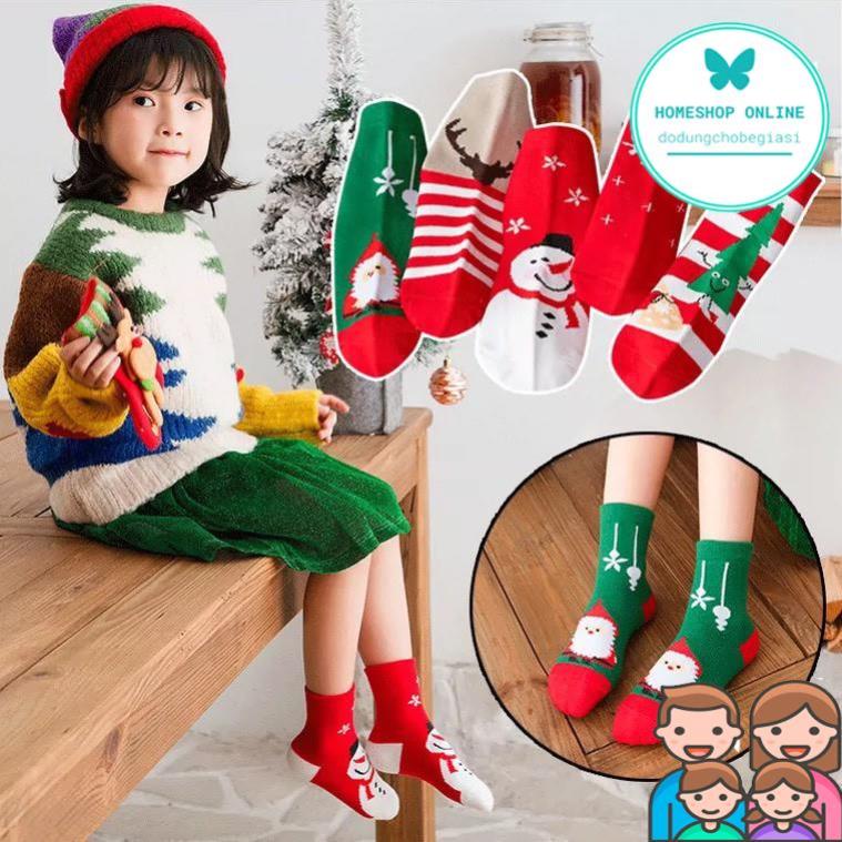 Combo 3 đôi Tất noel cao cổ tất giáng sinh đẹp trai gái từ 1 đến 8 tuổi