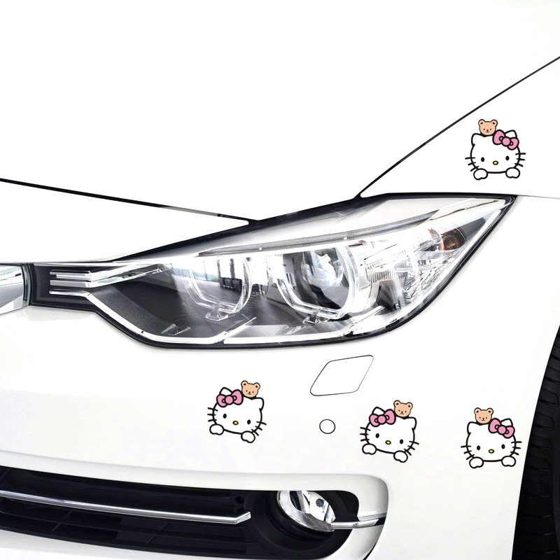 Bộ 4 sticker dán DIY trang trí xe hơi hình mèo hello kitty xinh xắn