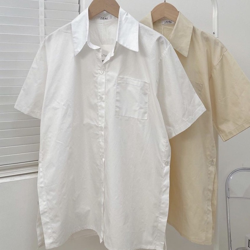 Áo Sơ Mi Ngắn Tay Xẻ Tà - Ảnh Thật - Titto Closet | BigBuy360 - bigbuy360.vn