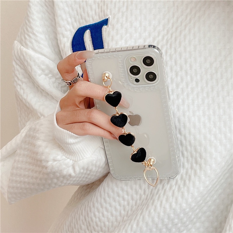 Ốp Điện Thoại Silicon Mềm Có Dây Đeo Cổ Tay Hình Trái Tim Dễ Thương Cho Iphone 13 12 Pro Max MiNi 11 XR X XS 7 8 Plus 6S SE 2