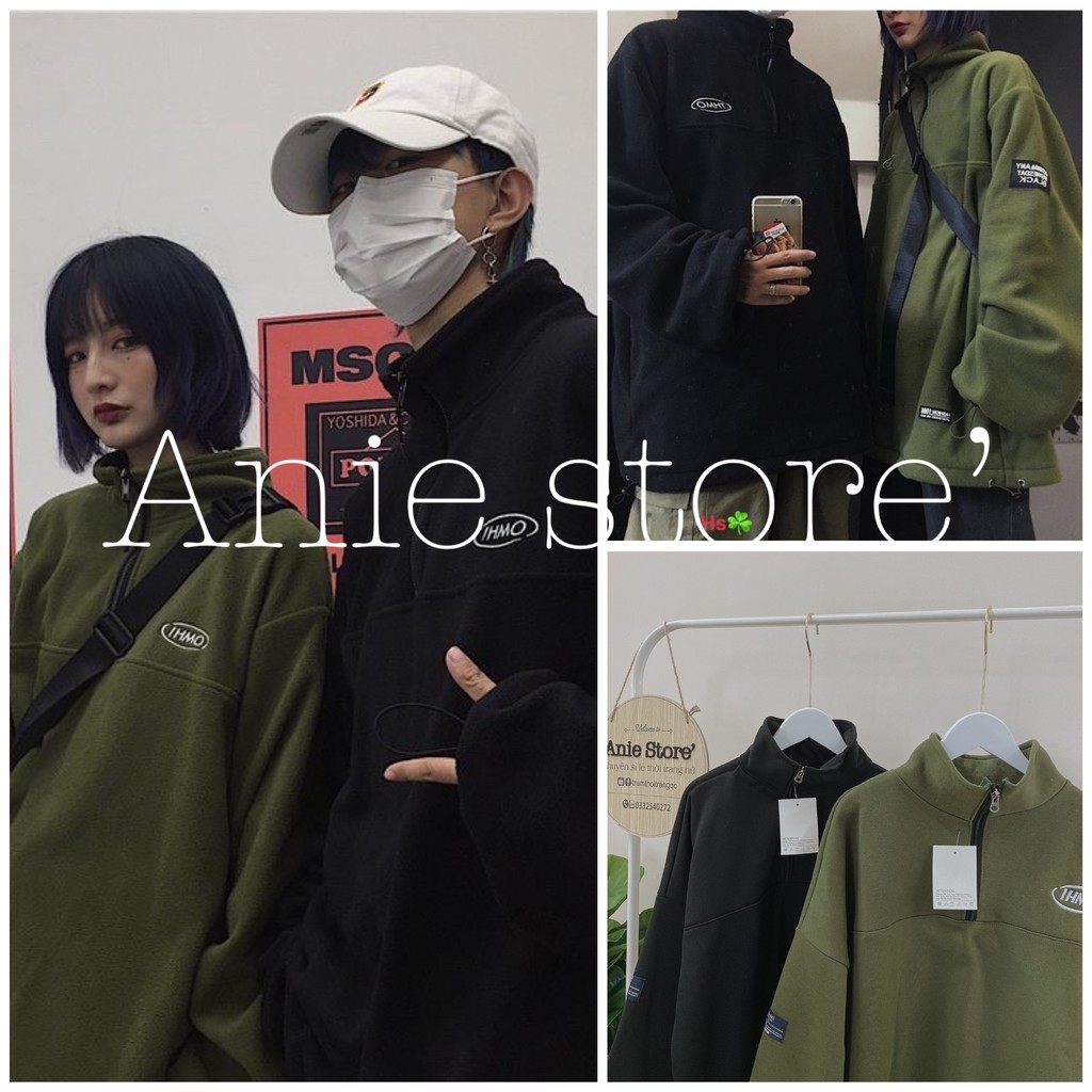 Áo Nỉ Ngoại Thêu Chữ OMHI 🦋 Áo Thun Dáng Hàn Khóa Lỡ Cổ Cao Unisex 2 Màu 🦋