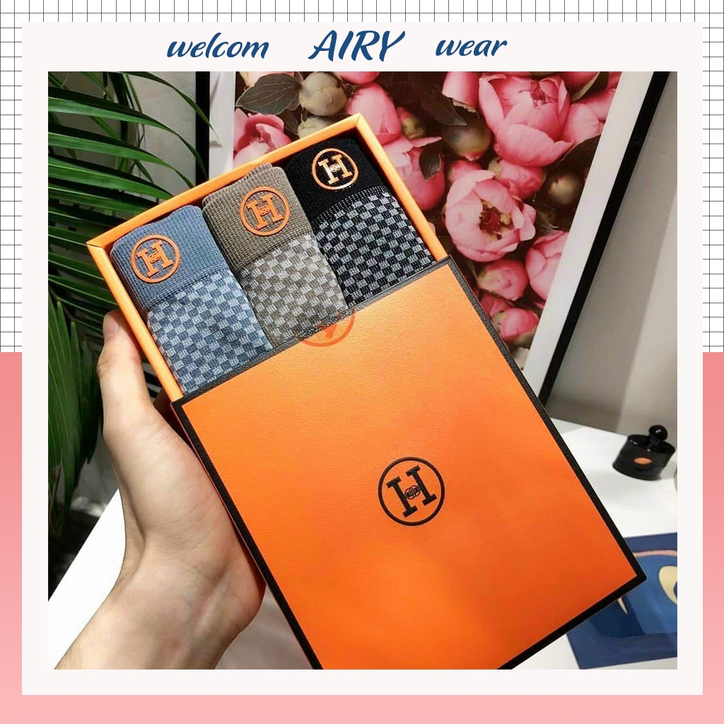 Hộp 3 Quần Sịp Đùi Nam Boxer , Quần Lót Nam Dệt Kim Co Giãn 4 Chiều Chữ H Màu Cam QL041