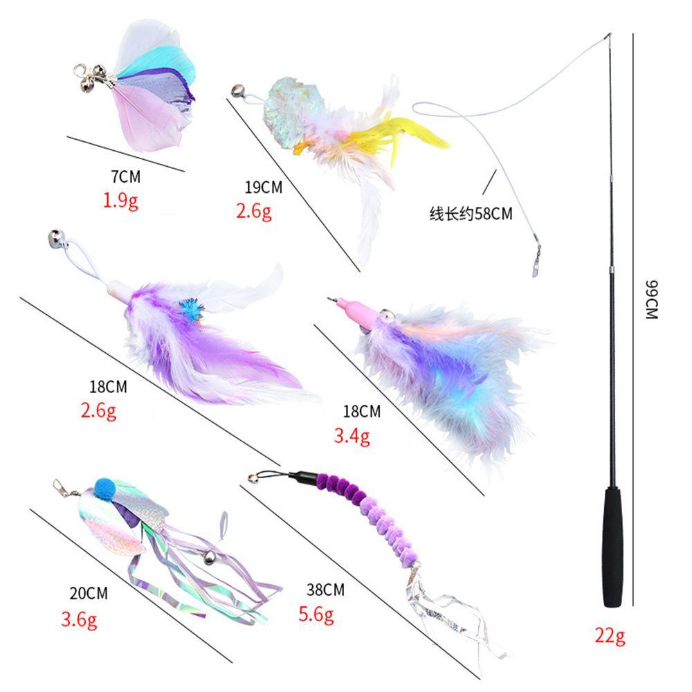 ZAIJIE24 Set 7 Gậy Đồ Chơi Họa Tiết Hoạt Hình Có Thể Điều Chỉnh Cho Mèo Cưng