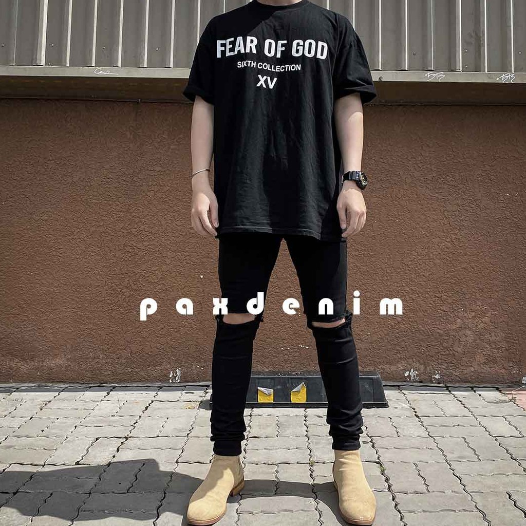 Jean rách gối Paxdenim màu đen chất co dãn dáng quần bó